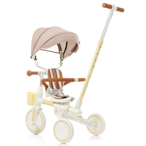 English Elm 7 in 1 Convertible Toddler Tricycle Aluminum Frame Push Trike with Rotating Seat Canopy Yellow N726P300636Y