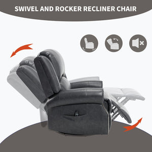 English Elm Heat Massage Rocker Swivel Recliner Chair with Lumbar Relief Nodes for Living Room Grey W3224S00030