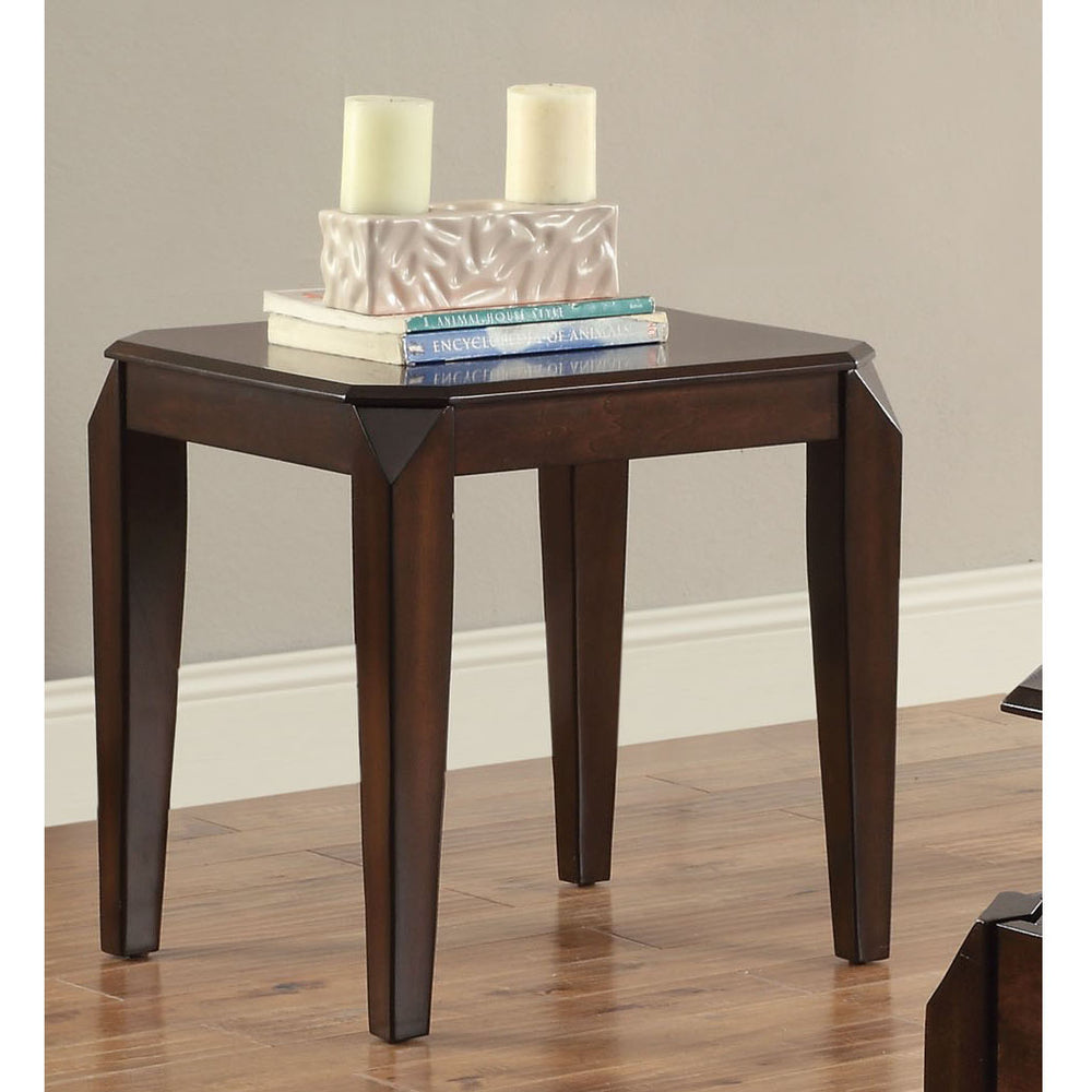 English Elm Walnut Tapered-Leg End Table with Fixed Top and Square Legs — Durable Wood Construction, Classic Style B062P189186