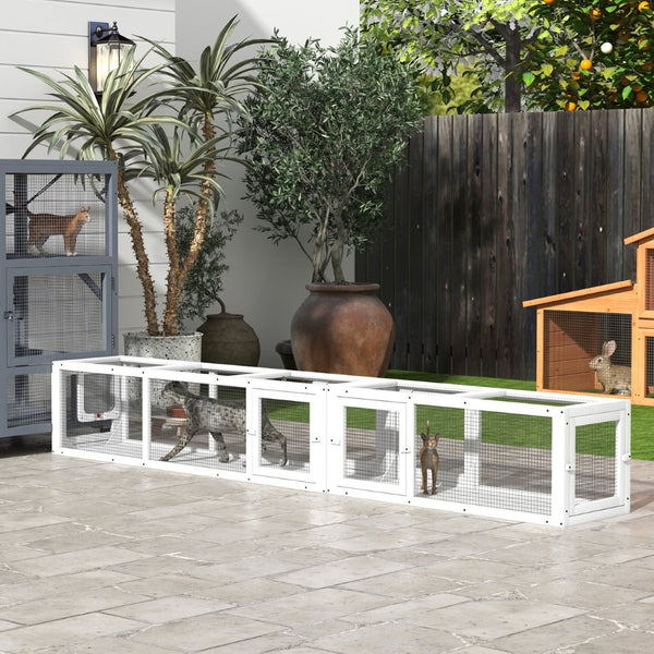 English Elm Pawhut Wooden Cat Tunnel 98" - Modular Design With 8 Doors For Indoor & Outdoor Play, Safe & Stylish W2225P200584-GIGA