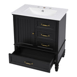 Christopher Knight Home® - Noble House - - 30" Bathroom Vanity With Sink, Bathroom Cabinet With A Door, Three Drawers, Solid Wood Legs & Mdf Board, Adiustable Foot Pads, Black (Other Color: N725P195409K)