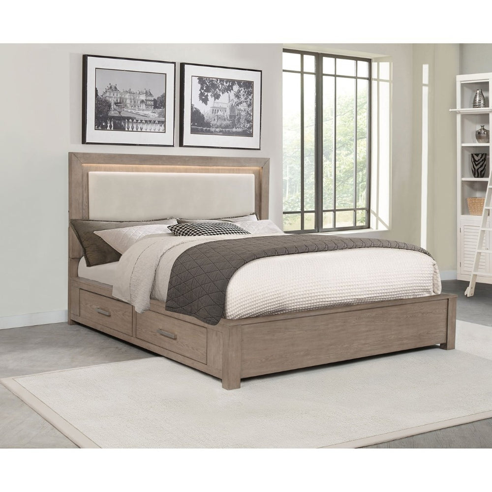 English Elm Gibbons California King Storage Bed with Led Headboard and Four Underbed Drawers B062S01829