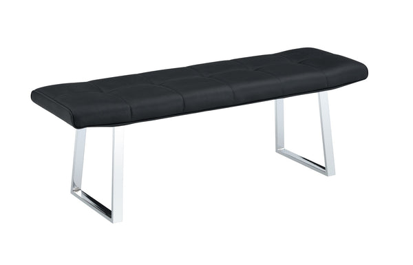 English Elm Dining Bench Faux Leather Upholstered Seat with Arched Metal Legs for Modern Interiors W3493P449289