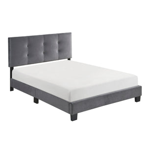English Elm 1pc Full Platform Bed Newberry Brown Velvet Upholstered Button-Tufted Adjustable Headboard, Solid Wood Frame Dark Gray 60 L x 26 W x 5 H B011P203578