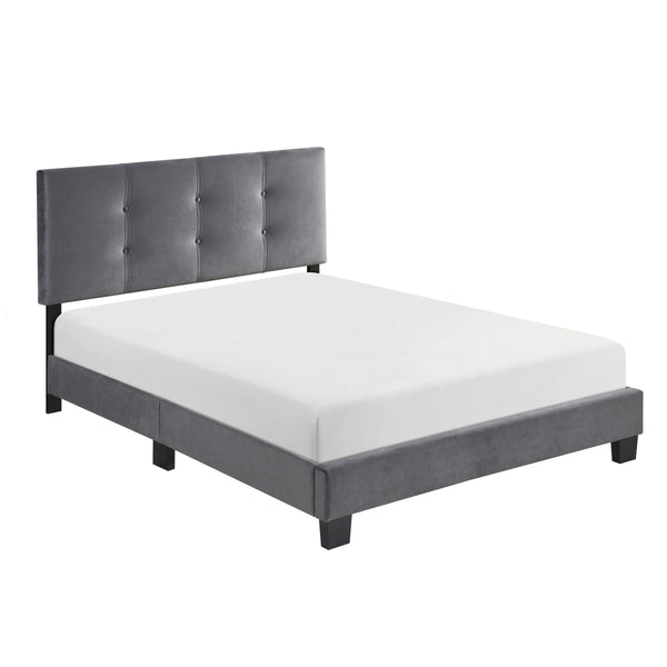 English Elm 1pc Full Platform Bed Newberry Brown Velvet Upholstered Button-Tufted Adjustable Headboard, Solid Wood Frame Dark Gray 60 L x 26 W x 5 H B011P203578