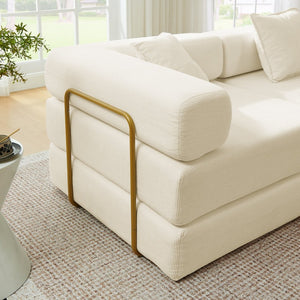 English Elm 108'' Modular Cloud Sectional Corduroy Couch with Fold Flat Backrest for Living Rooms Beige W1117S00291