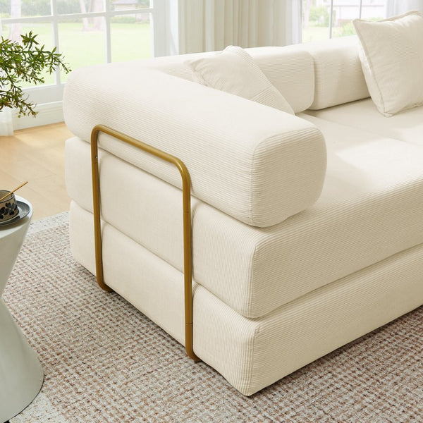 English Elm 108'' Modular Cloud Sectional Corduroy Couch with Fold Flat Backrest for Living Rooms Beige W1117S00291