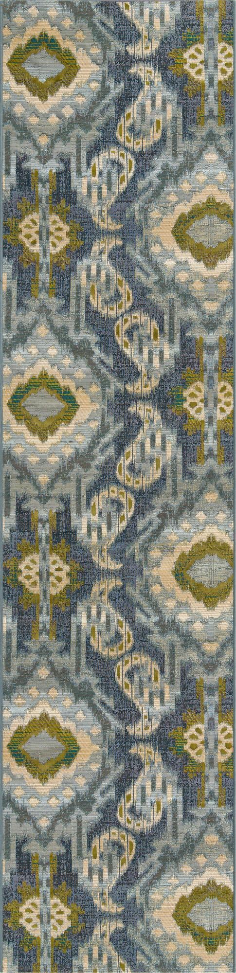 Unique Loom Outdoor Modern Union Machine Made Geometric Rug Blue, Navy Blue/Ivory/Gray/Green 2' 7" x 10' 0"