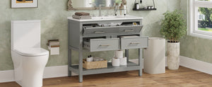 English Elm Christopher Knight Home® - 36" Modern Bathroom Vanity with Ceramic Sink, Tip-Out Tray, Soft-Close Drawers, Open Shelf, Waterproof Surface Gray N817P288908G