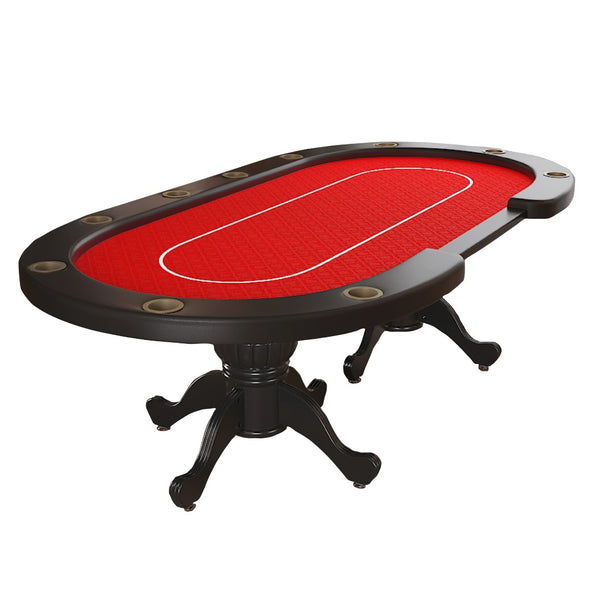 English Elm 96" Oval Casino Poker Table Seats 10 with Speed Cloth Felt Vinyl Armrest Cup Holders Red W2748S00026