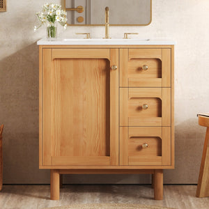 English Elm 30 Inch Bathroom Vanity with Ceramic Sink, Grey Farmhouse Cabinet w/3 Soft-Close Drawers & Storage N710P333972P