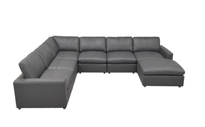English Elm Leather Match Modular Sectional Sofa with Top Grain Upholstery for Open Living Rooms Blue Gray B2748S00171