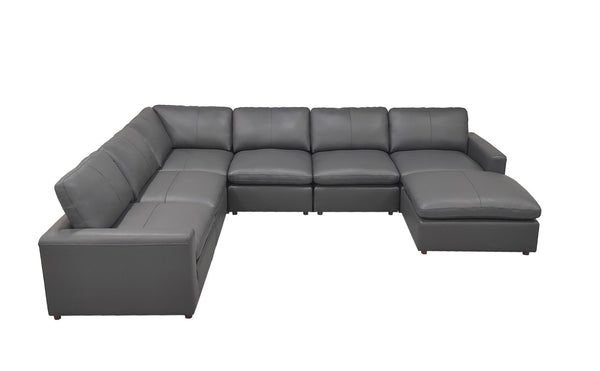 English Elm Leather Match Modular Sectional Sofa with Top Grain Upholstery for Open Living Rooms Blue Gray B2748S00171