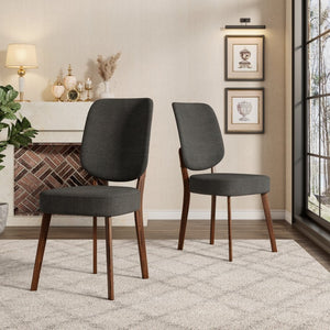 English Elm Dellers Mid-century Upholstered Dining Chair Set Walnut Tapered Legs Foam Cushion Gray B127P495101