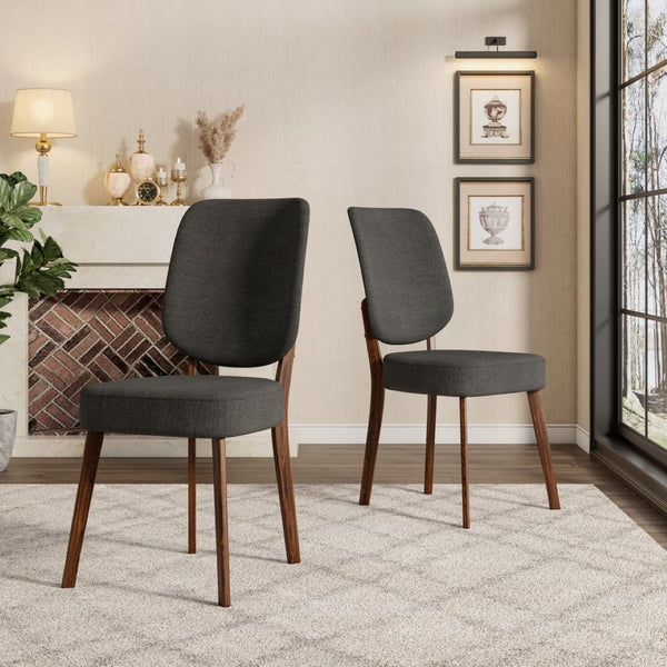 English Elm Dellers Mid-century Upholstered Dining Chair Set Walnut Tapered Legs Foam Cushion Gray B127P495101