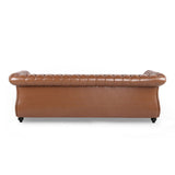 Christopher Knight Home® - Noble House - - 84.50'' Mid Century Cognac Brown 3-Seater Sofa, Pu, Classic Retro Sofa With Rolled Arms – Modern, Elegant, And Comfortable Couch, Perfect For Living Room, Office, Bedroom, Primary Living Spaces