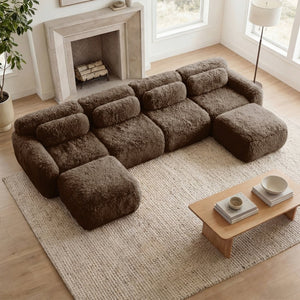 English Elm U-shaped Modular Sectional Sofa with Plush Fabric and High Resilience Foam for Living Rooms Chocolate W714S01546
