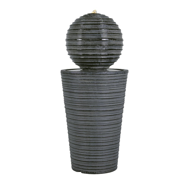 English Elm Christopher Knight Home® - 31.5"H Tall Striped Concrete Column Fountain with LED Light Effects, Weatherproof Accent for Courtyards N765P324550G