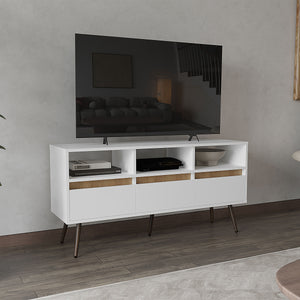 English Elm Aranjuez TV Stand 47" with 3 Drawers & 3 Open Shelves, Open-Back Cable Management, Oak/White B200P253753