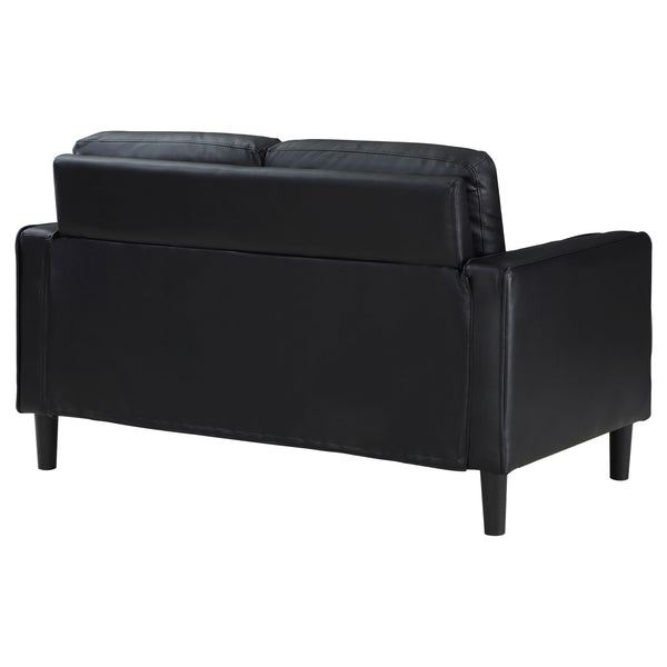 English Elm Farallone Faux Leather Upholstered Track Arm Loveseat with Tapered Legs, Sleek Contemporary Design and Comfort Black B062P299956
