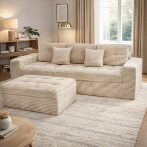 English Elm Modular Cloud Sectional Sofa with Ottoman Faux Fur Velvet Plush Living Room Couch W5502S00007