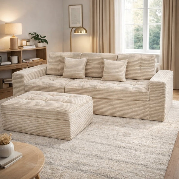 English Elm Modular Cloud Sectional Sofa with Ottoman Faux Fur Velvet Plush Living Room Couch W5502S00007