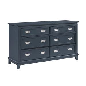 English Elm Navy Six Drawer Wooden Dresser with Dovetail Joinery and Nickel Pulls for Bedroom B011P462895