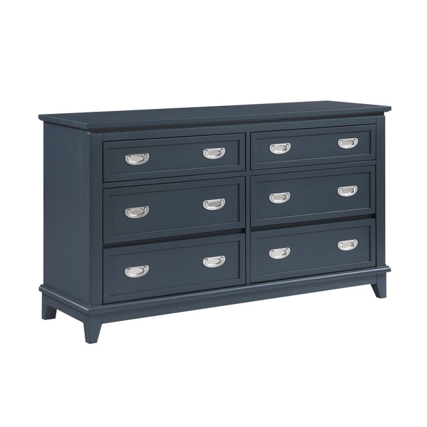 English Elm Navy Six Drawer Wooden Dresser with Dovetail Joinery and Nickel Pulls for Bedroom B011P462895