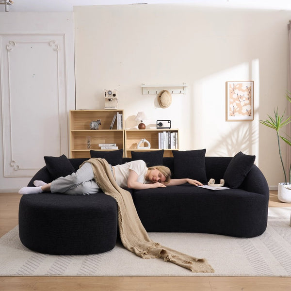 English Elm New Modular Chenille Sectional with Deep Curved Chaise and High-density Foam Seating W2231S00054