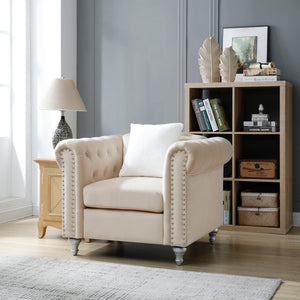 English Elm Stylish Rounded Arm Accent Lounge Chair Upholstered for Contemporary Living Spaces Beige B078108494