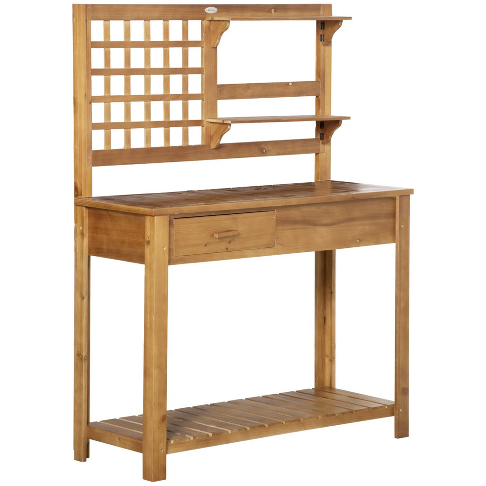 English Elm Outsunny Versatile Wooden Potting Bench With Shelves & Trellis, Perfect Outdoor Garden Workstation W2225P217252-GIGA