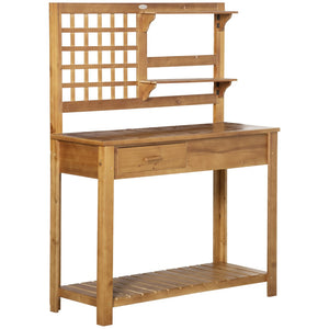 English Elm Outsunny Versatile Wooden Potting Bench With Shelves & Trellis, Perfect Outdoor Garden Workstation W2225P217252-GIGA