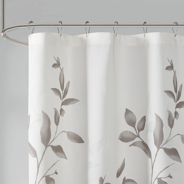 JLA Home Madison Park - Burnout Cecily 72x72 Grey Botanical Shower Curtain with Burnout Texture, Water-Resistant, Machine Washable MP70-4610
