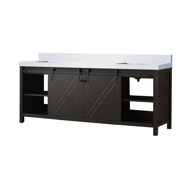 English Elm Brown Double Bath Vanity 84" x 22" with White Quartz Countertop, Solid Wood, Soft-Close Drawers, Ample Storage B2731P260088