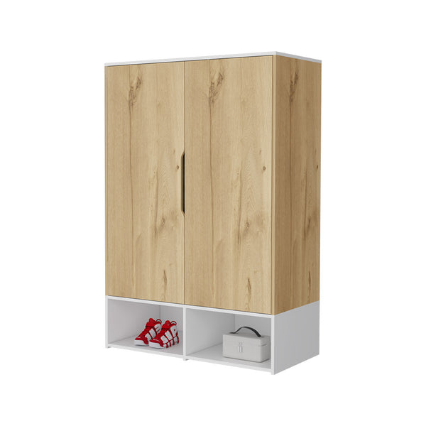 English Elm Rose Double Door Armoire with Hanging Rod, 7 Shelves, Multicolor Particle Board, Space-Saving Storage B128S00114