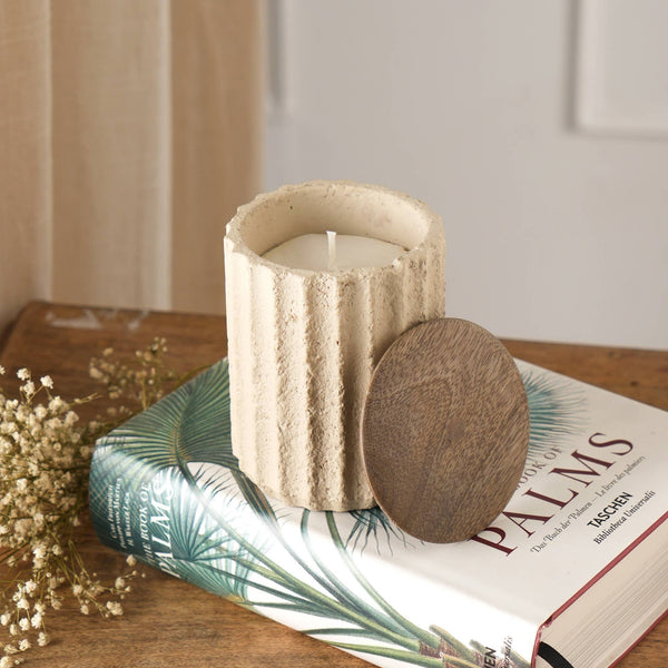 English Elm Jar Candle - Eco-Friendly Ecomix Wax With Rustic Mango Wood Lid, Soothing Vanilla Lavender Aroma B346P369765