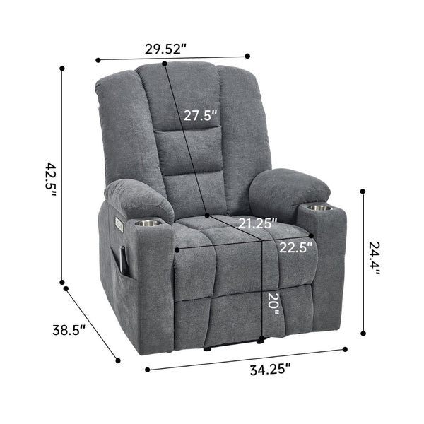 English Elm Emon's Overstuffed Chenille Power Lift Recliner with Massage Heat and Charging Ports Grey W1803S00090