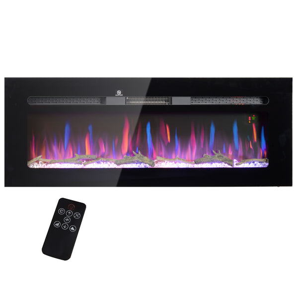English Elm HOMCOM 50" Electric Fireplace Wall/Recessed with Remote, 1500W Heater, 10 Flame Colors, Timer W2225P249835