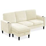 English Elm Modern Design Chenille 3 Seat L-Shape Sectional Sofa With Storage Chaise For Apartment, Studio, Office,Living Room,L Shape-Off White