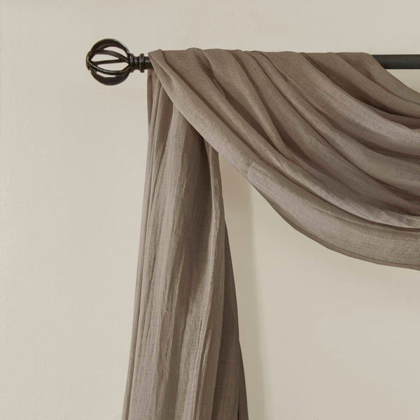 JLA Home Madison Park - Solid Crushed Sheer Scarf for Windows — Lightweight, Soft Crinkled Texture, Easy Tab Installation, Layering Friendly Taupe MP40-4512