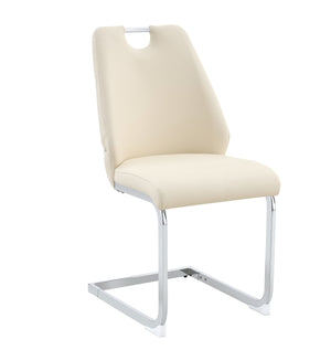 English Elm Dining Chairs Set Of 4 - Modern Off-White Faux Leather With Gold Mesh Texture & Chrome Accents W3493P356229