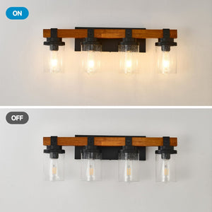 English Elm 4-light Matte Black Wood Accent Wall Sconce with Clear Glass Shades for Modern Homes W5008P388938