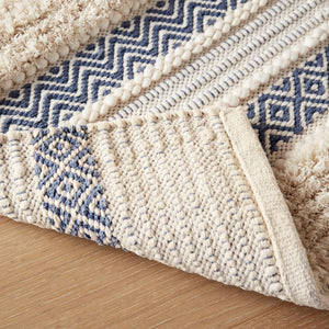 JLA Home INK+IVY - Bath Rug Hand-Woven Shaggy Taupe Geo Stripe Rug with Non-Skid Backing, Machine Washable Boho Chic Navy II72-1358