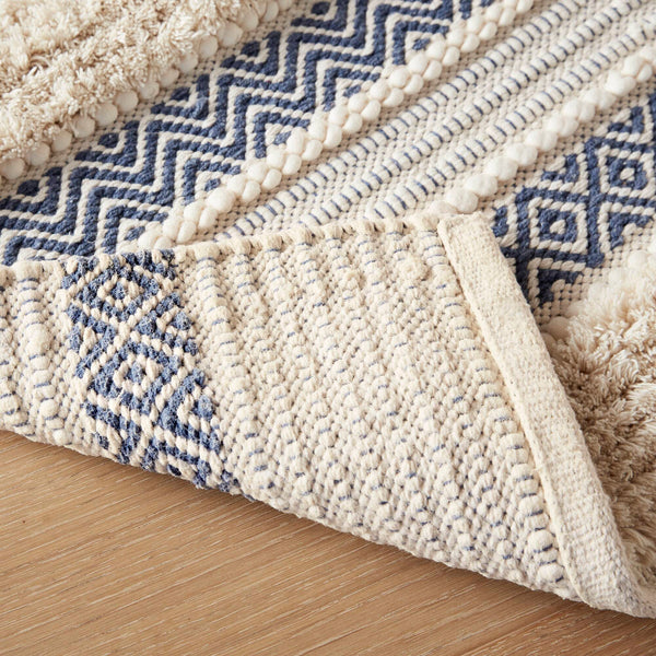 JLA Home INK+IVY - Bath Rug Hand-Woven Shaggy Taupe Geo Stripe Rug with Non-Skid Backing, Machine Washable Boho Chic Navy II72-1358