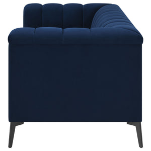 English Elm Darci Blue Velvet Loveseat with Vertical Channel Tufting, Angled Black Metal Legs for Luxe Style B062P357779
