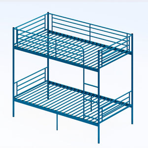 English Elm Bunk Bed Twin Over Iron Frame with Full Guardrail Ladder and Under Storage Blue W3752P412404