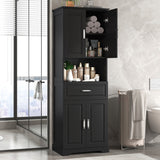 English Elm Tall Bathroom Cabinet With Four Doors, Large Storage Space Open Shelve, Upper Storage Cabinet, Black