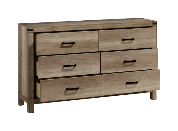 English Elm 1pc Five-Drawer Chest in White Mist Finish with Metal Knobs & Handles, Spacious Bedroom Storage Solution Brown 63.5 L x 19.5 W x 39 H B011P228966