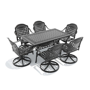 English Elm 7-piece Cast Aluminum Outdoor Dining Set with Swivel Chairs and Ornate Patio Table W1710S00358