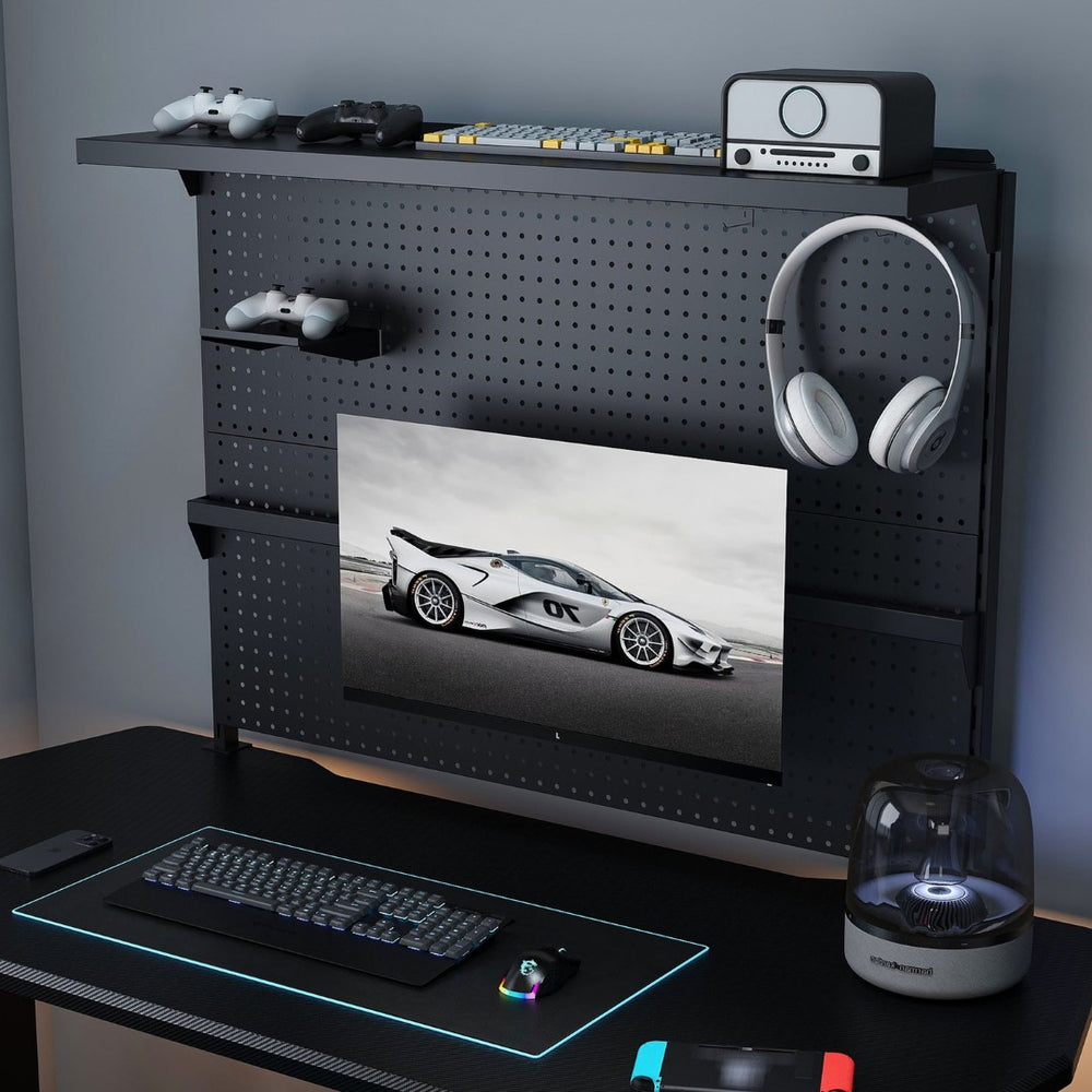 English Elm Clamp-on Steel Pegboard Desk Organizer with Monitor Arm for Gaming Office Setup W2700P346782